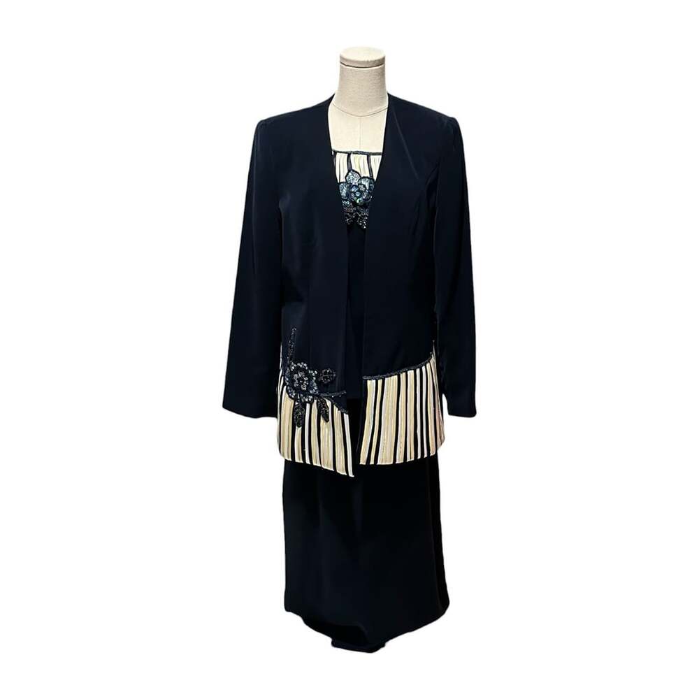 G.O.S.P.E.L. 3-Piece Skirt Suit Set Size 12 Black Gold Beaded Formal Church